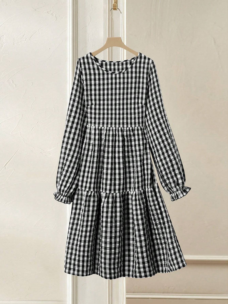 Heidi Maxi Dress with Ruffles in Black and White