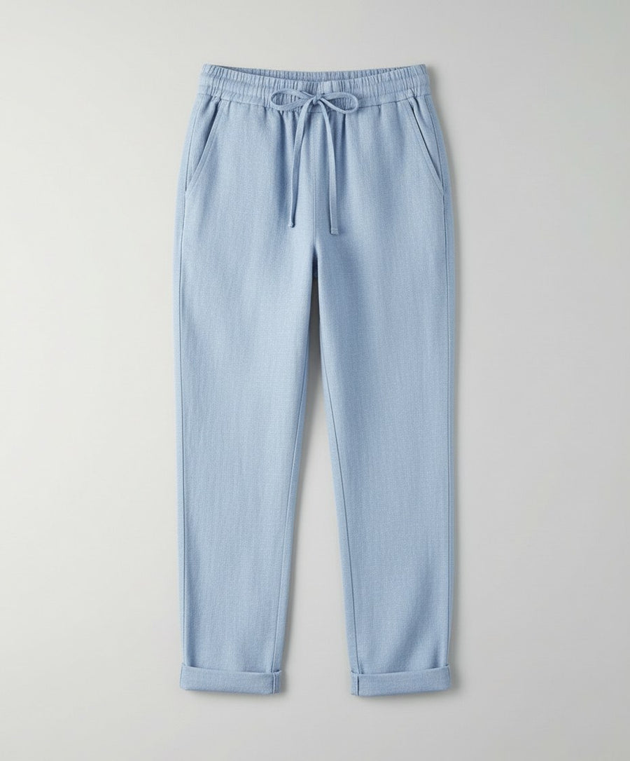 Helena Airy Linen Trousers in Blue