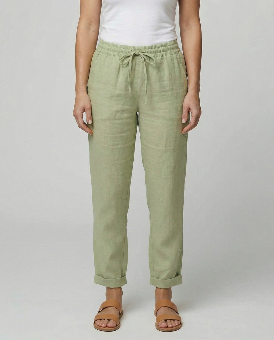 Helena Airy Linen Trousers in Green