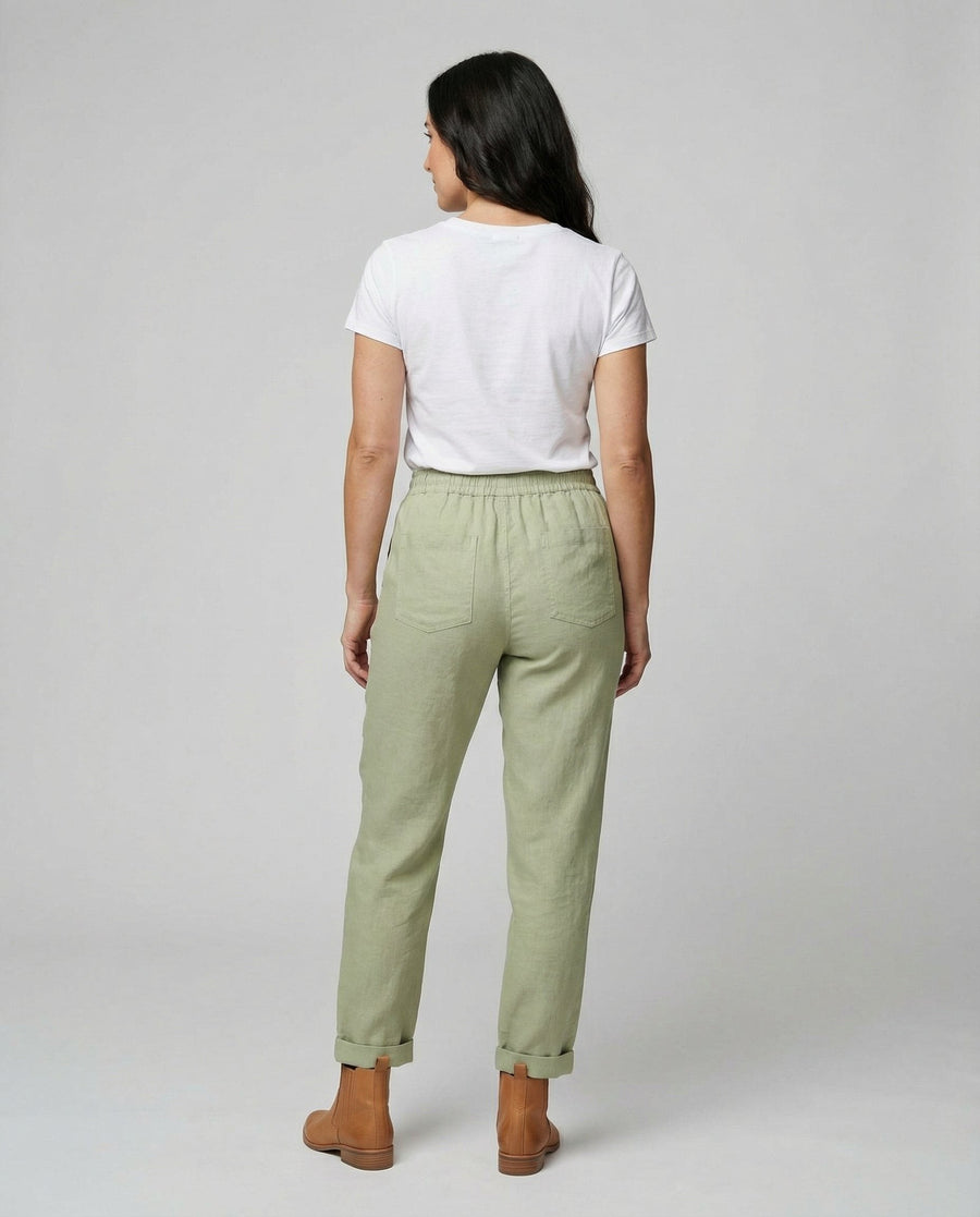 Helena Airy Linen Trousers in Green