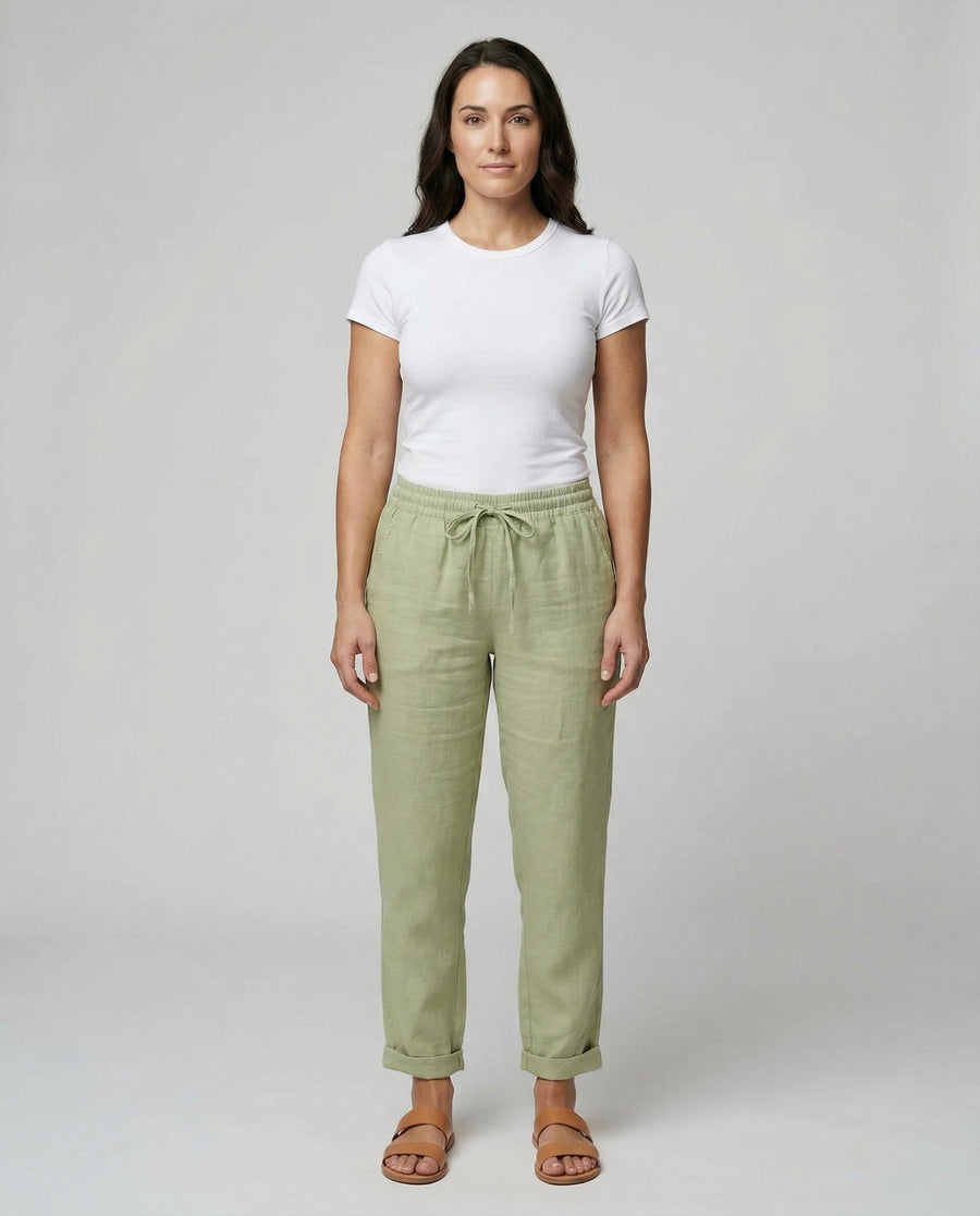 Helena Airy Linen Trousers in Green
