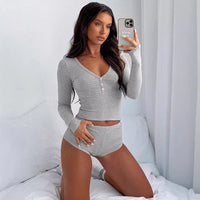 Helena Comfortable Top with V-Neck in Light Grey