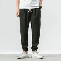 Helena Linen Joggers in Black