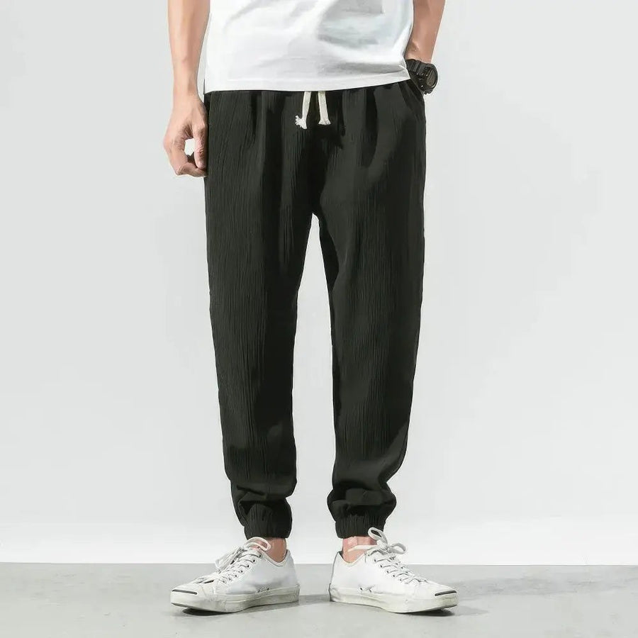 Helena Linen Joggers in Black