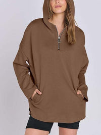 Helena Shirt with Zip Front and Pockets in Brown
