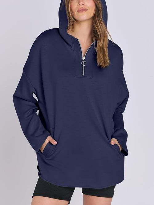 Helena Shirt with Zip Front and Pockets in Navy