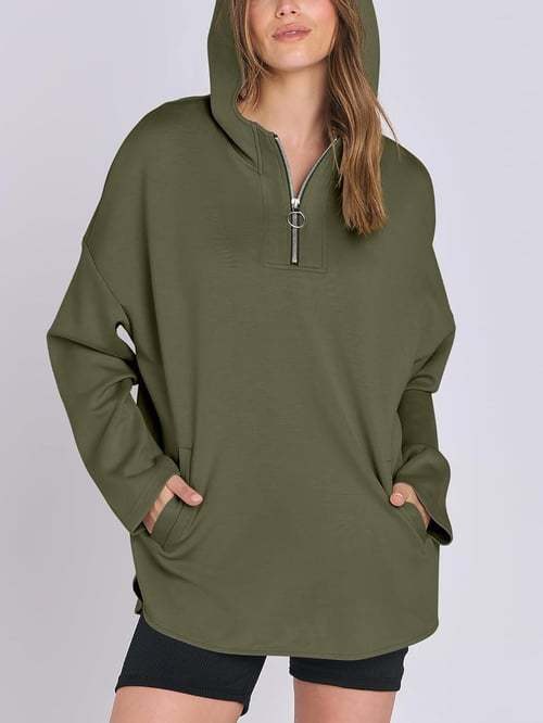 Helena Shirt with Zip Front and Pockets in Olive Green