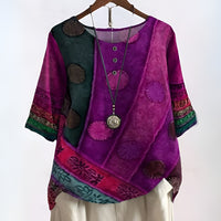 Heloise Women's Boho Print Relaxed Fit Blouse in Purple