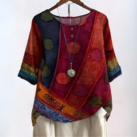 Heloise Women's Boho Print Relaxed Fit Blouse in Red