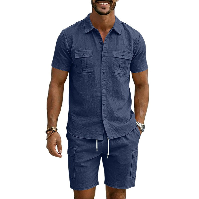 Hendrik Linen Blend Shirt with Short Sleeve and Drawstring Waist