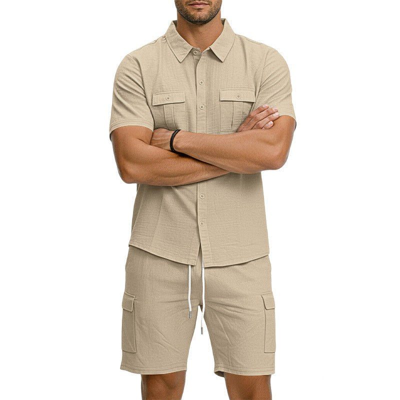 Hendrik Linen Blend Shirt with Short Sleeve and Drawstring Waist