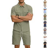 Hendrik Linen Blend Shirt with Short Sleeve and Drawstring Waist