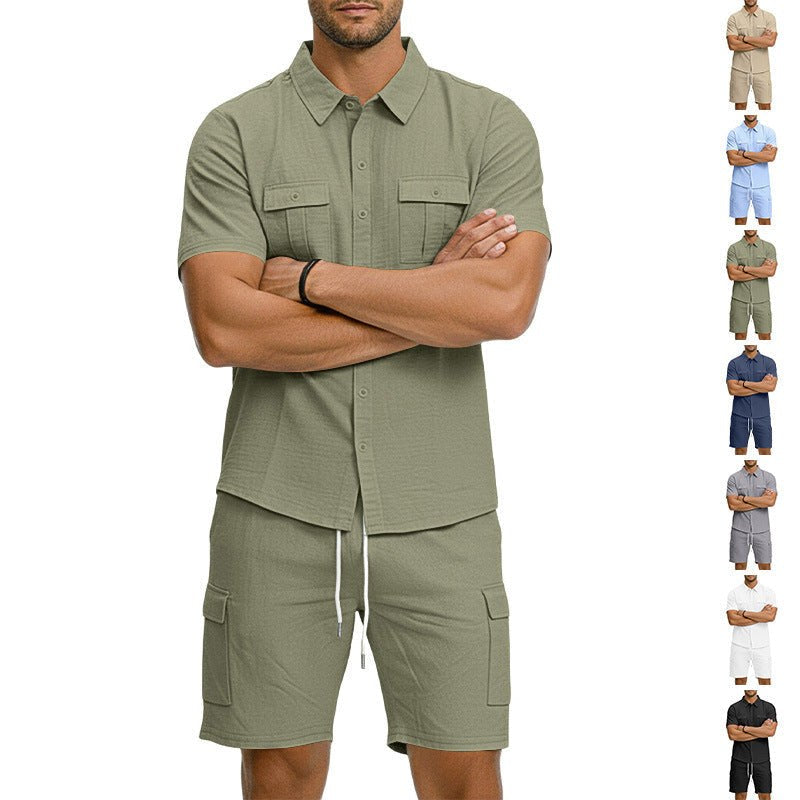 Hendrik Linen Blend Shirt with Short Sleeve and Drawstring Waist