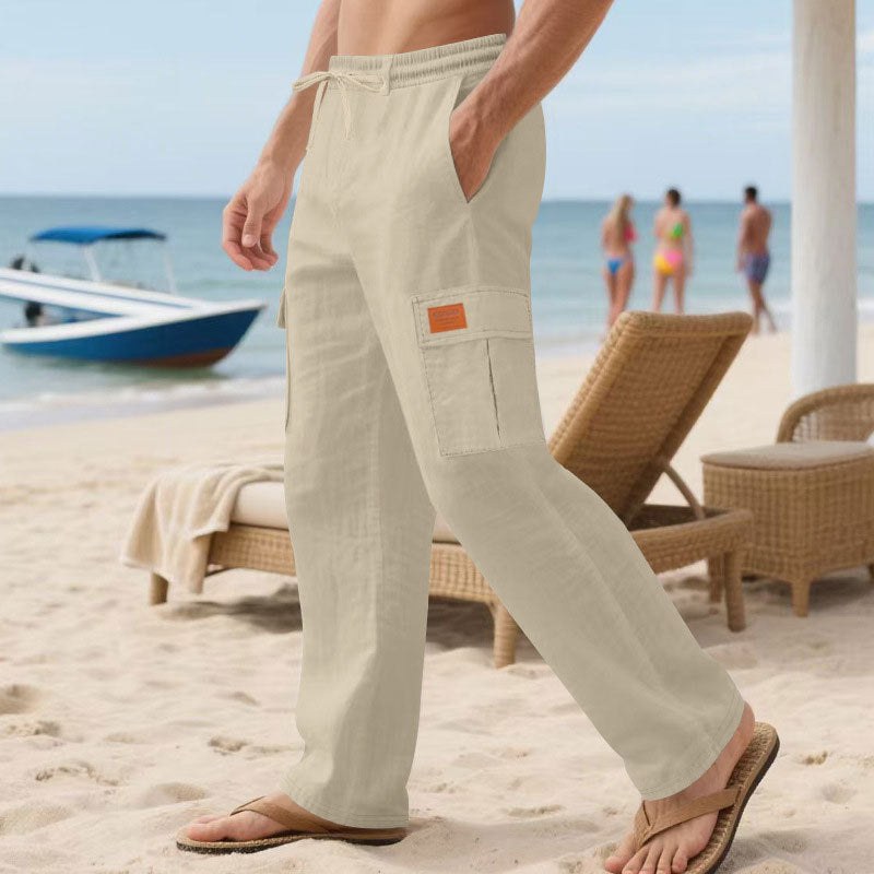 Henrik Trousers with Drawstring Waist in Khaki
