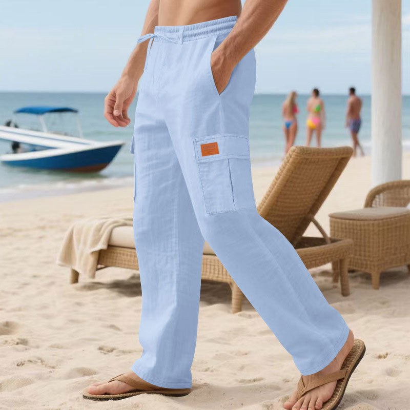 Henrik Trousers with Drawstring Waist in Light Blue