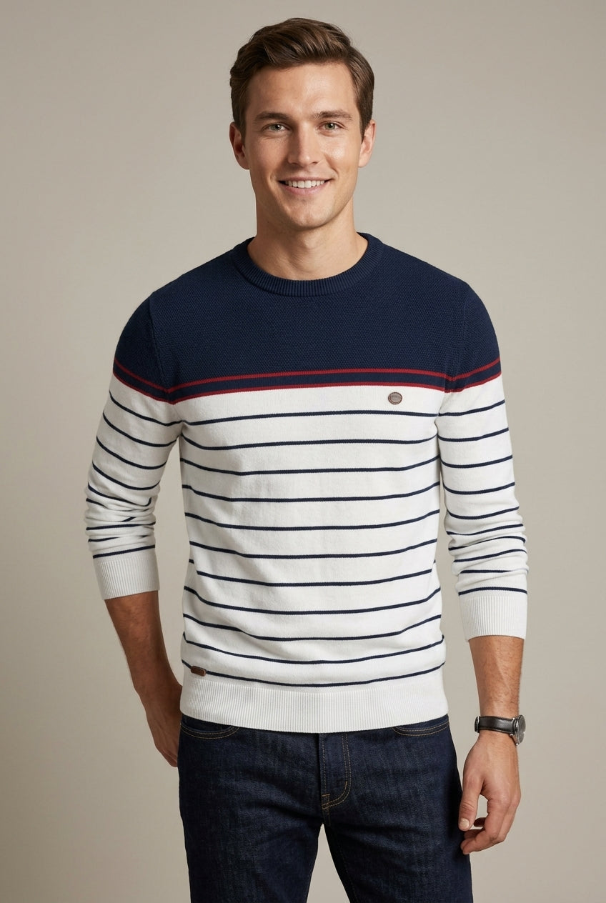 Men's Striped Sweater Crew Neck