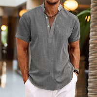 Stefan | Men's Short Sleeve Linen Look Henley Summer Shirt