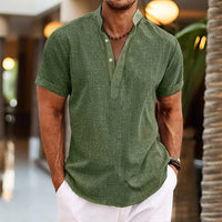 Stefan | Men's Short Sleeve Linen Look Henley Summer Shirt