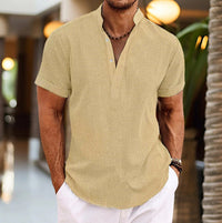 Stefan | Men's Short Sleeve Linen Look Henley Summer Shirt