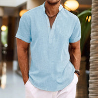 Stefan | Men's Short Sleeve Linen Look Henley Summer Shirt