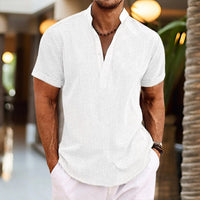 Stefan | Men's Short Sleeve Linen Look Henley Summer Shirt
