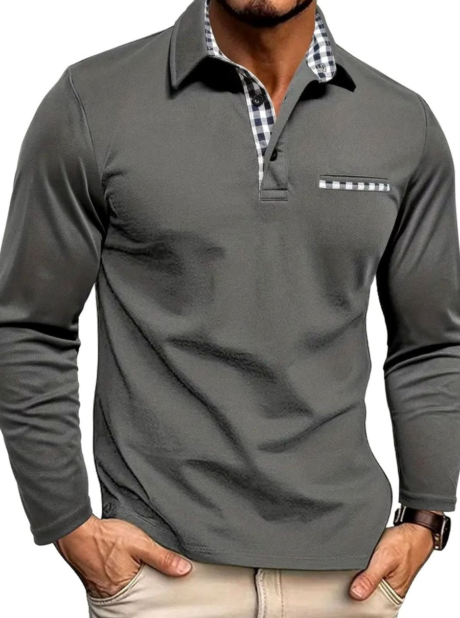 Simon | Men's Long Sleeve Plaid Collar Winter Polo Shirt