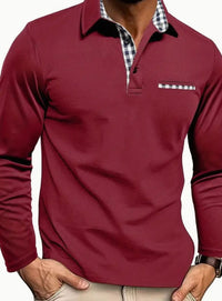 Simon | Men's Long Sleeve Plaid Collar Winter Polo Shirt
