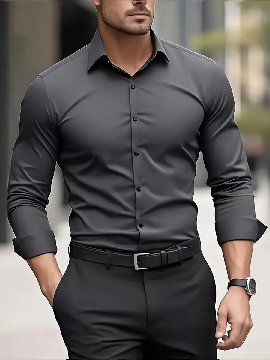 Stefan | Men's Slim Fit Wrinkle Free Long Sleeve Business Shirt
