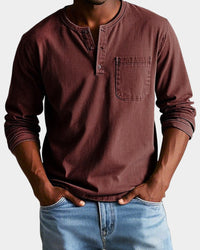 Matthias | Men's Vintage Long Sleeve Henley Shirt with Chest Pocket