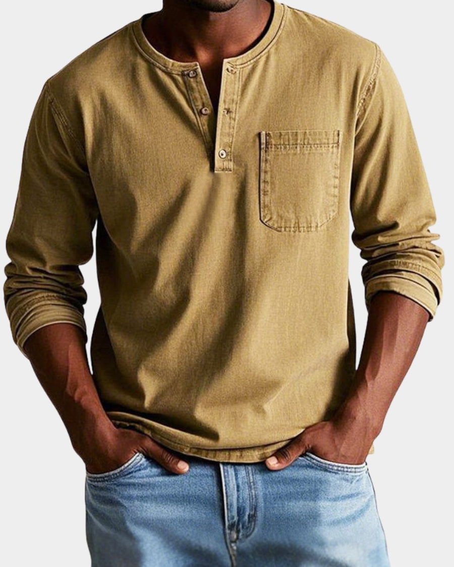 Matthias | Men's Vintage Long Sleeve Henley Shirt with Chest Pocket