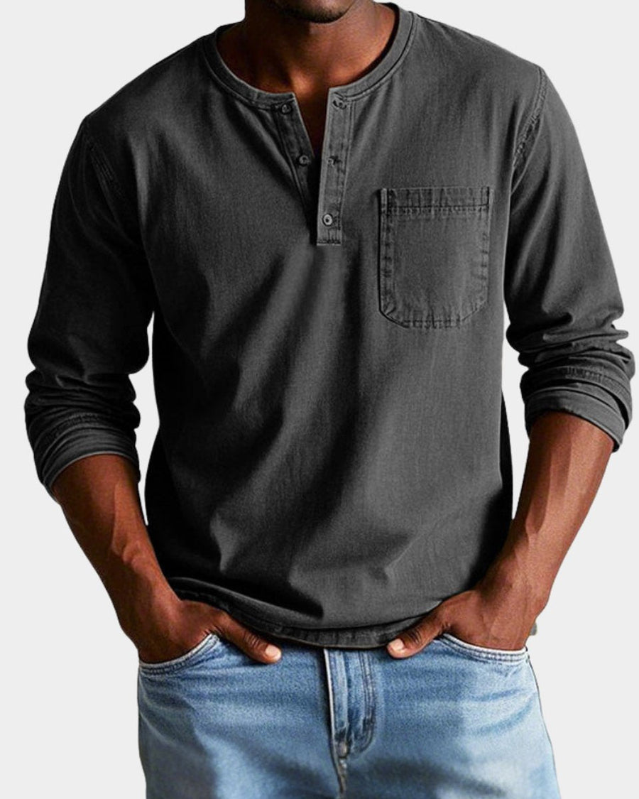 Matthias | Men's Vintage Long Sleeve Henley Shirt with Chest Pocket