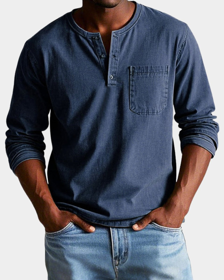 Matthias | Men's Vintage Long Sleeve Henley Shirt with Chest Pocket