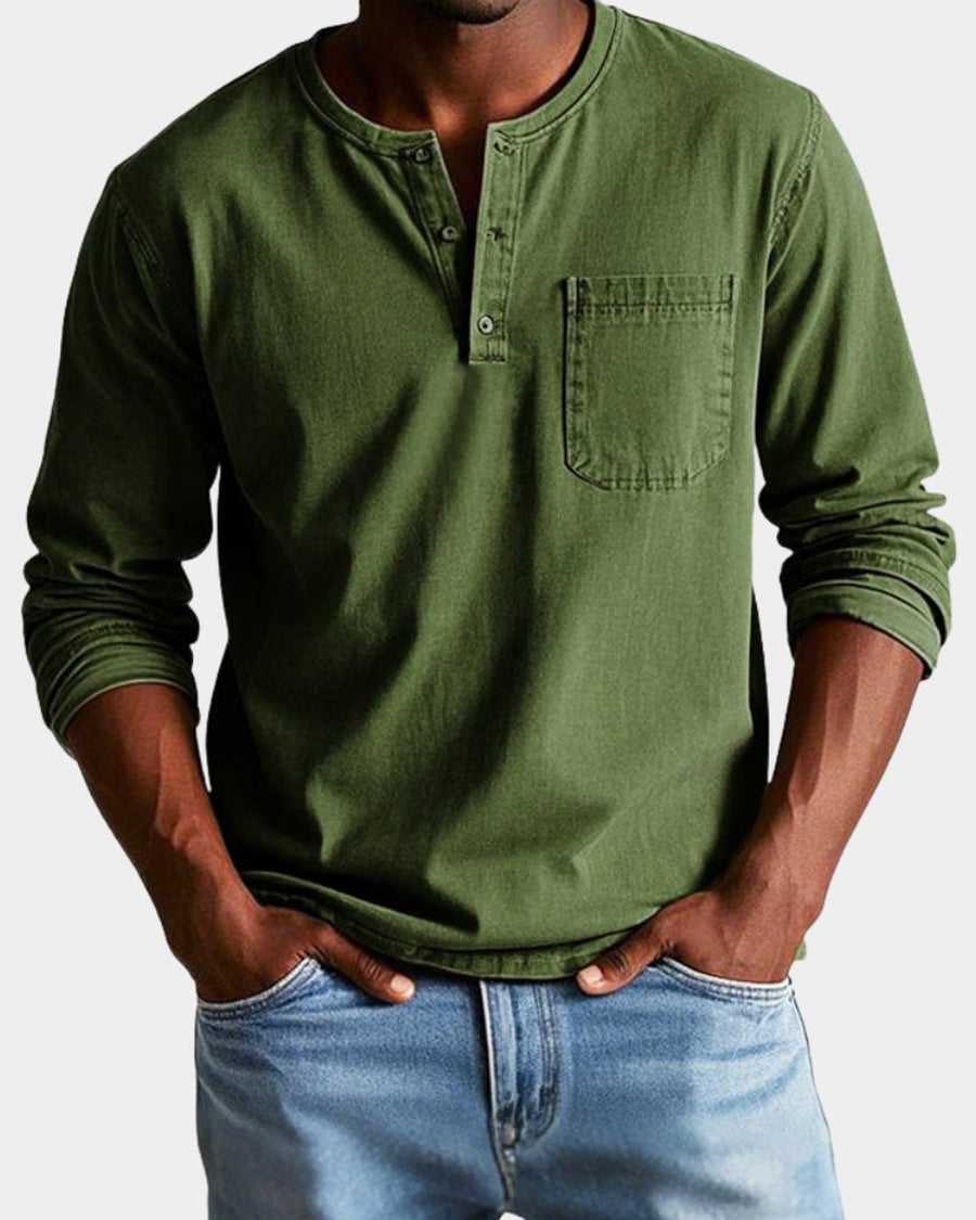 Matthias | Men's Vintage Long Sleeve Henley Shirt with Chest Pocket