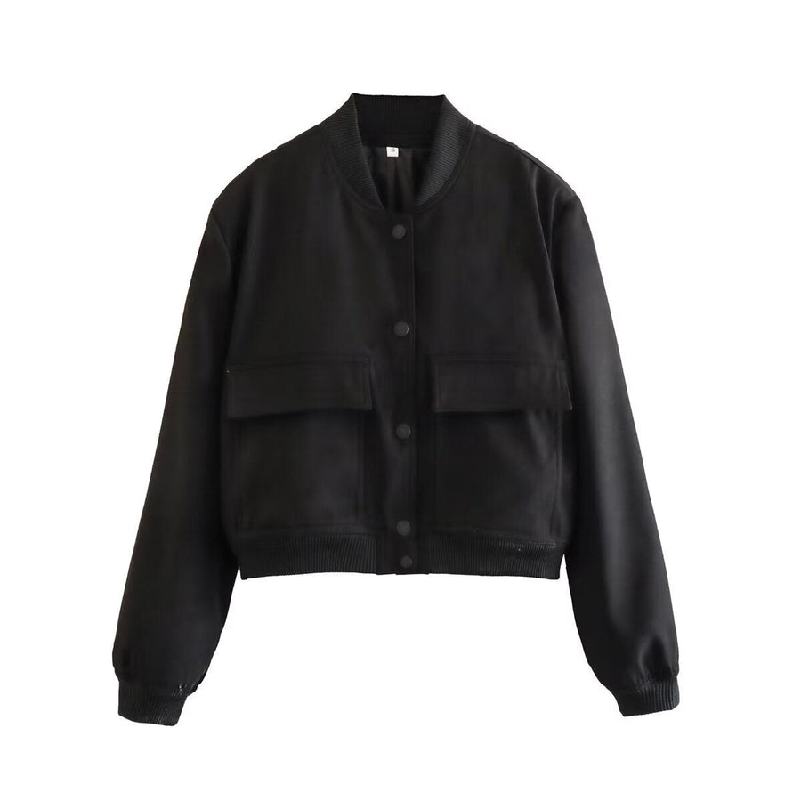 Hester Casual Leather Jacket with Pockets in Black