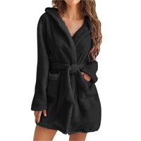 Hester Coat with Belted and Hood in Black
