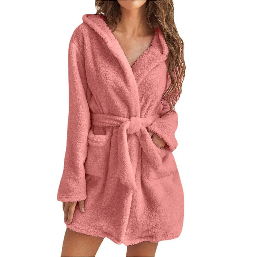 Hester Coat with Belted and Hood in Pink