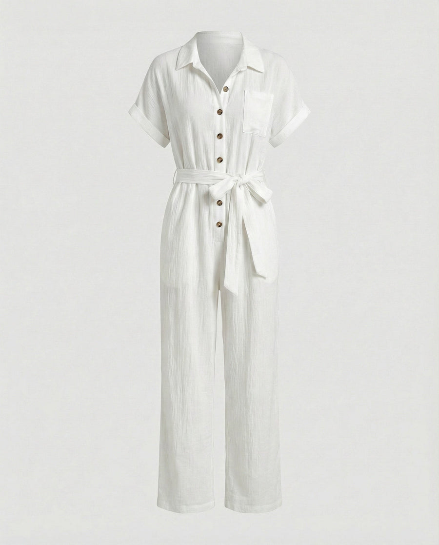 Hester Jumpsuit with Belted in White