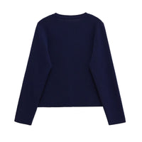 Hester Knit Dress with Crew Neck and Button Front in Navy