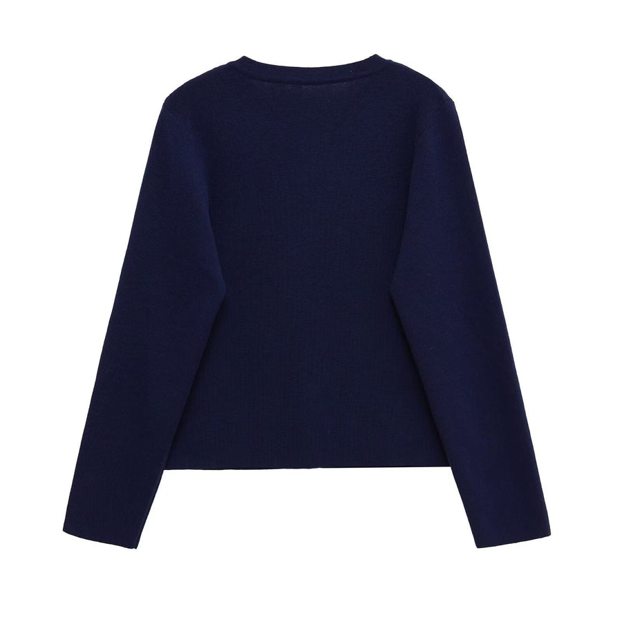 Hester Knit Dress with Crew Neck and Button Front in Navy