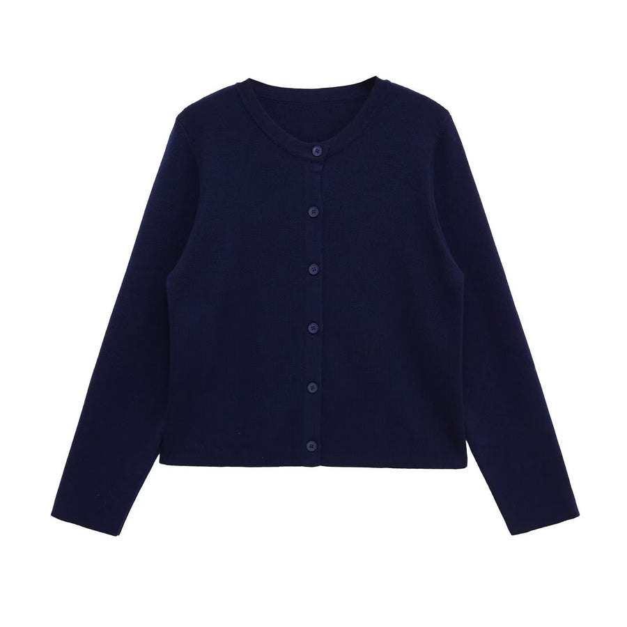 Hester Knit Dress with Crew Neck and Button Front in Navy