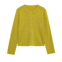 Hester Knit Dress with Crew Neck and Button Front in Yellow