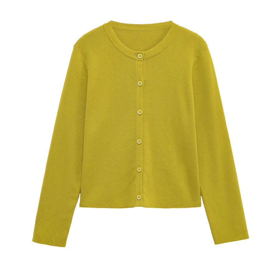 Hester Knit Dress with Crew Neck and Button Front in Yellow