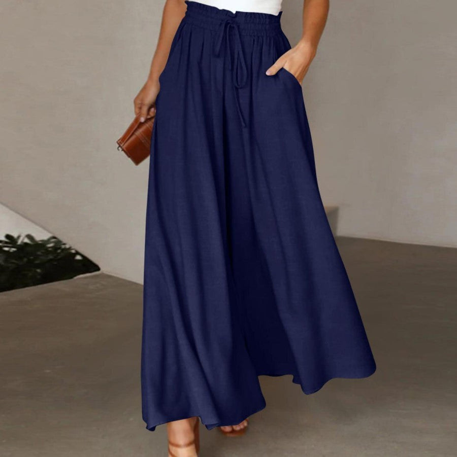 Hester Linen Trousers with Elastic Waist and Pockets