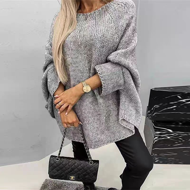 Hester Relaxed Knit Poncho in Grey