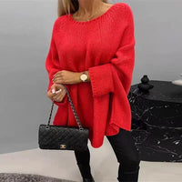 Hester Relaxed Knit Poncho in Red