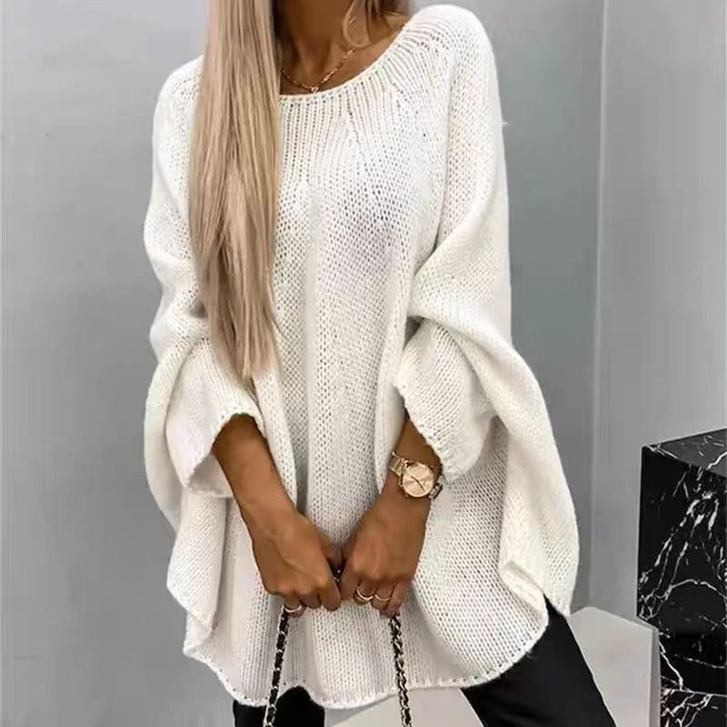 Hester Relaxed Knit Poncho in White