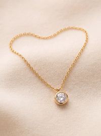 18k Gold Plated Cubic Zirconia Solitaire Necklace Waterproof Hypoallergenic | Color: Gold