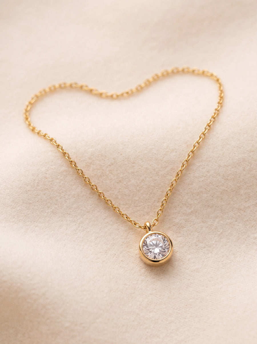 18k Gold Plated Cubic Zirconia Solitaire Necklace Waterproof Hypoallergenic | Color: Gold