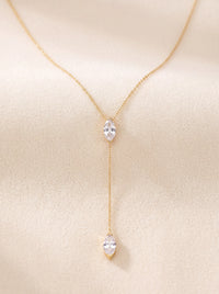 Gold Y Necklace, Marquise CZ Lariat Necklace, Dainty Drop Necklace, Minimalist Bridal Jewe