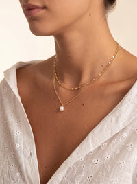 Double Necklace With Freshwater Pearl, 14k Gold over Sterling Silver 925 Double chain neck